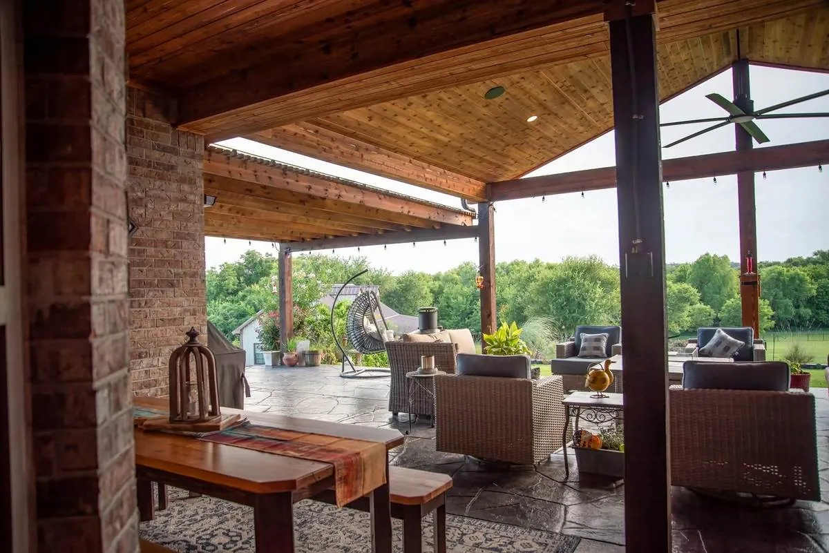 Outdoor living space with seating and open country view